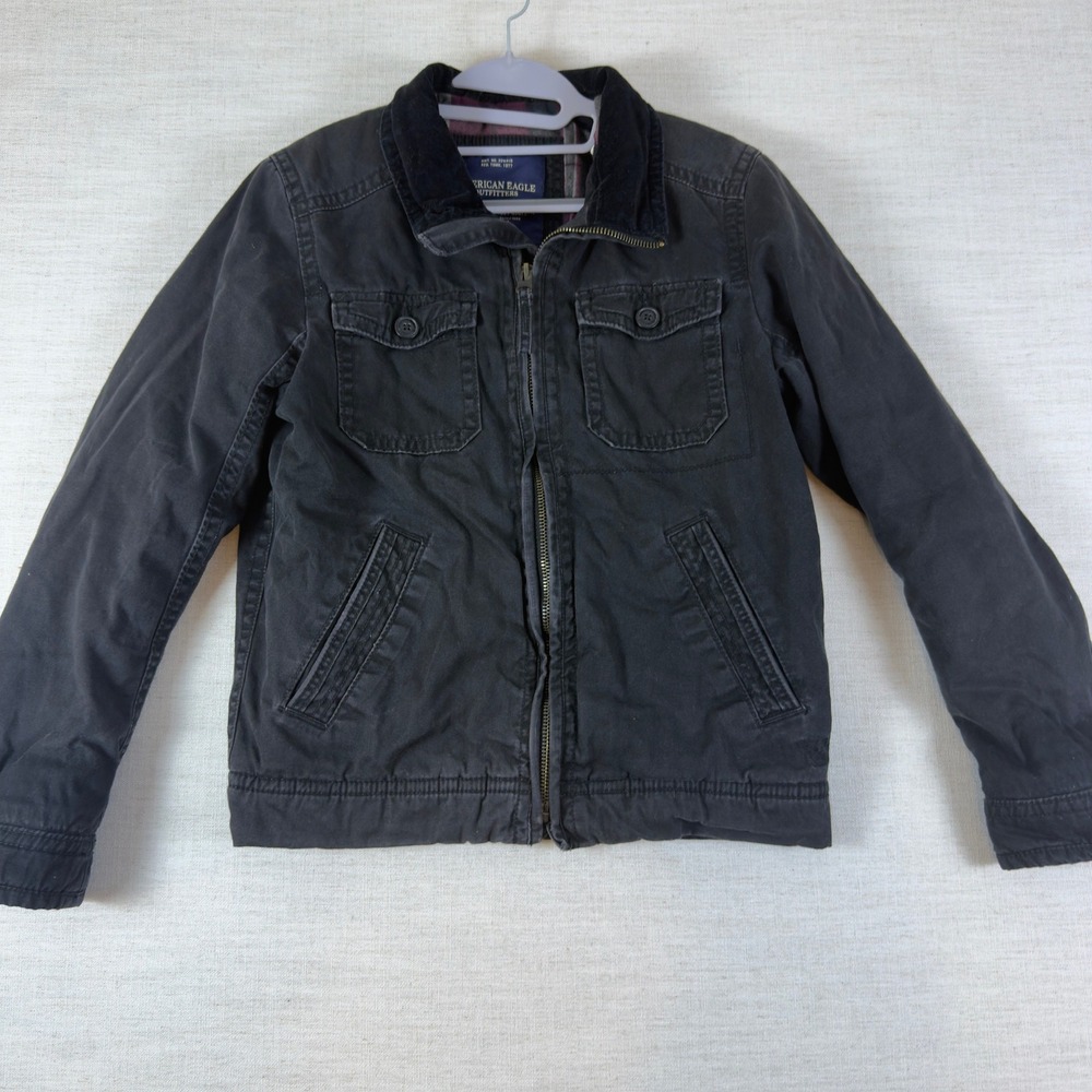 American Eagle Outfitters Mens XS Black Cotton Canvas Flannel Lined Field Jacket